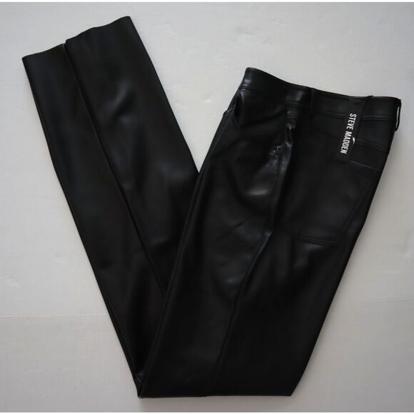Steve Madden Women Sz 27 Black PU Leather Loren Mid-Rise Straight Leg Pants - Picture 10 of 11